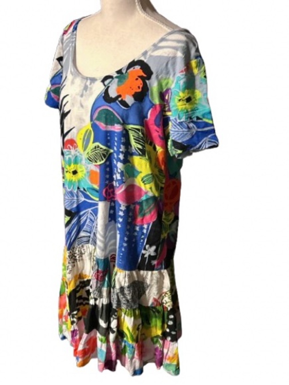 Vintage Jams World Dress Tropical Floral Boho Ruffle Short Sleeved Y2K 90s LG - Picture 5 of 15